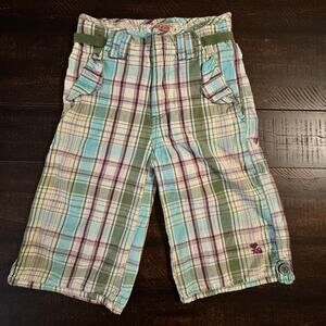 Y2K-Era Eager Beaver Kids Plaid Cargo Shorts Blue Green Size 140 10